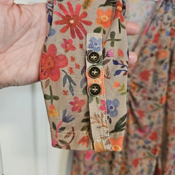 Natural Life Carina Floral Mesh Button Down Long Sleeve Collar Top - Picture 7 of 8